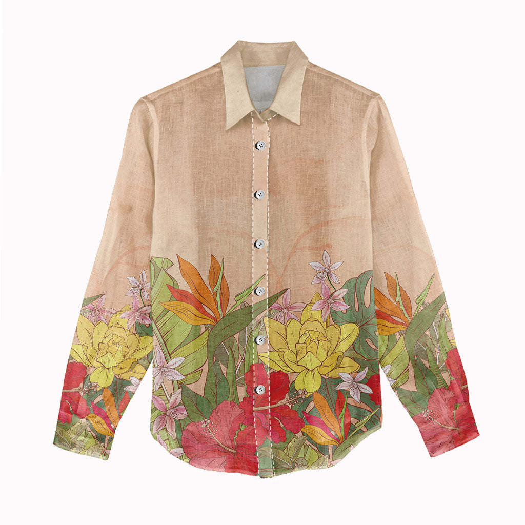 Mahalo Hawaii - ⁠Ka Pule a ka Haku Women Casual Shirt Tropical Flowers