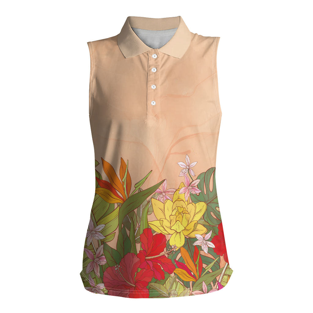 Mahalo Hawaii - ⁠Ka Pule a ka Haku Women Sleeveless Polo Shirt Tropical Flowers