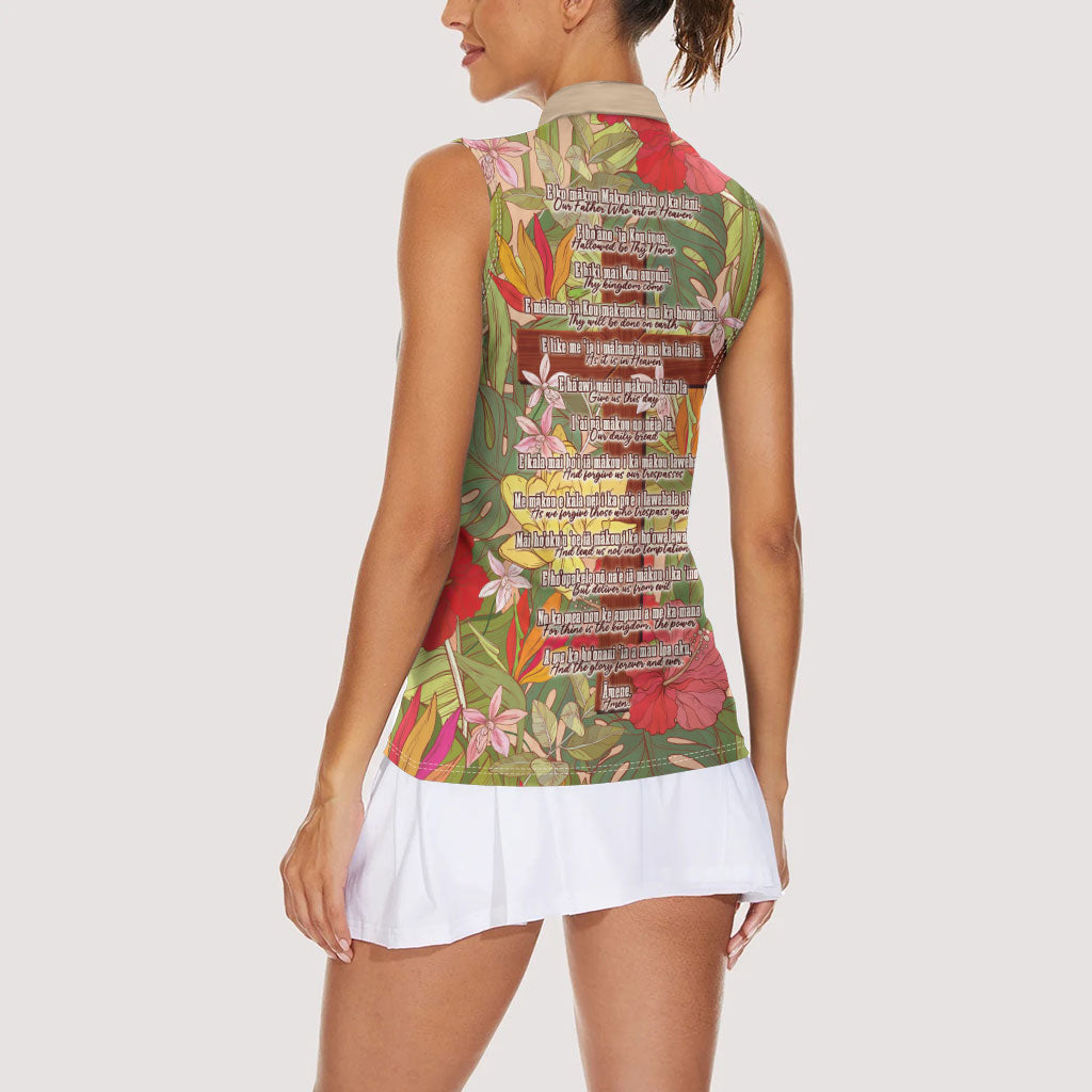 Mahalo Hawaii - ⁠Ka Pule a ka Haku Women Sleeveless Polo Shirt Tropical Flowers