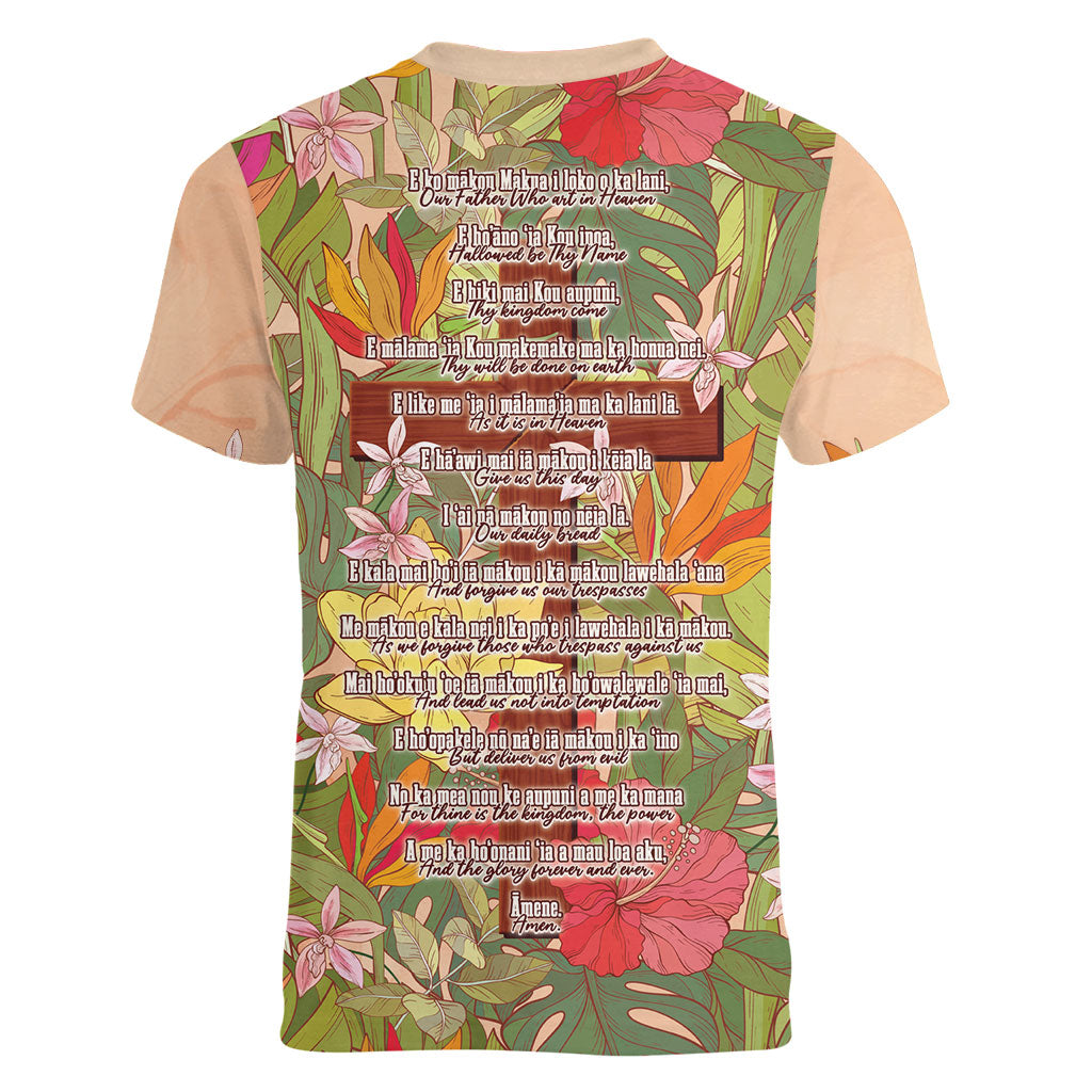 Mahalo Hawaii - ⁠Ka Pule a ka Haku Women V-Neck T-Shirt Tropical Flowers