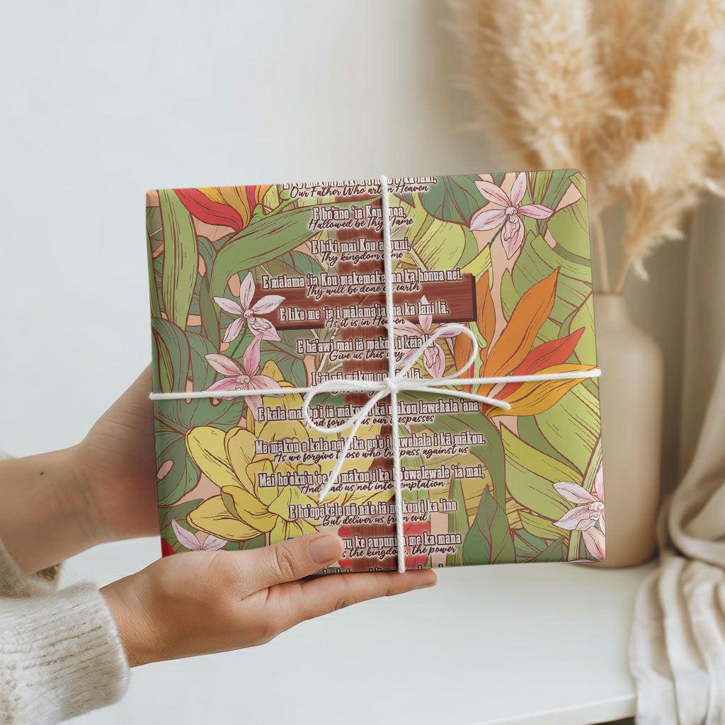 Mahalo Hawaii - The Lord's Prayers Wrapping Paper Tropical Flowers