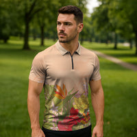 Mahalo Hawaii - ⁠Ka Pule a ka Haku Zipper Polo Shirt Tropical Flowers