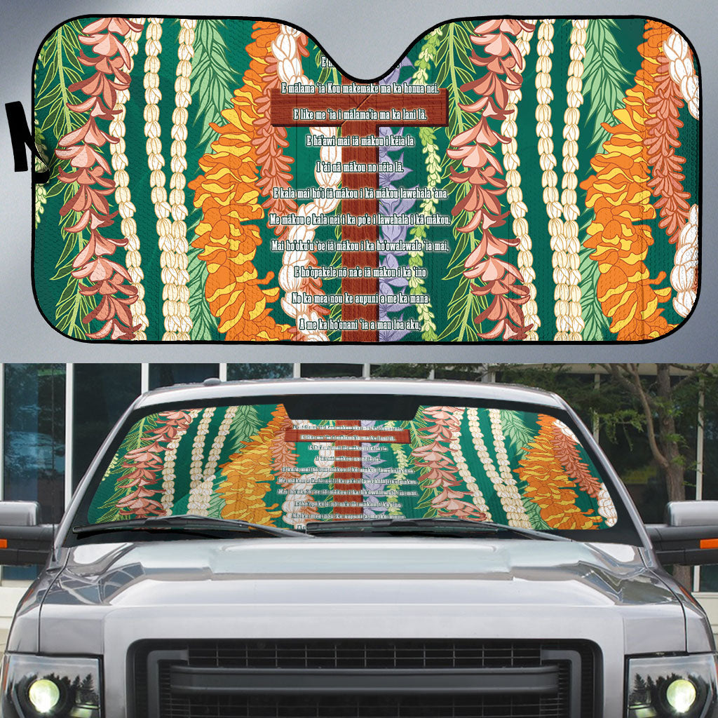 Mahalo Hawaii - ⁠Ka Pule a ka Haku Auto Sun Shade Mixed Lei