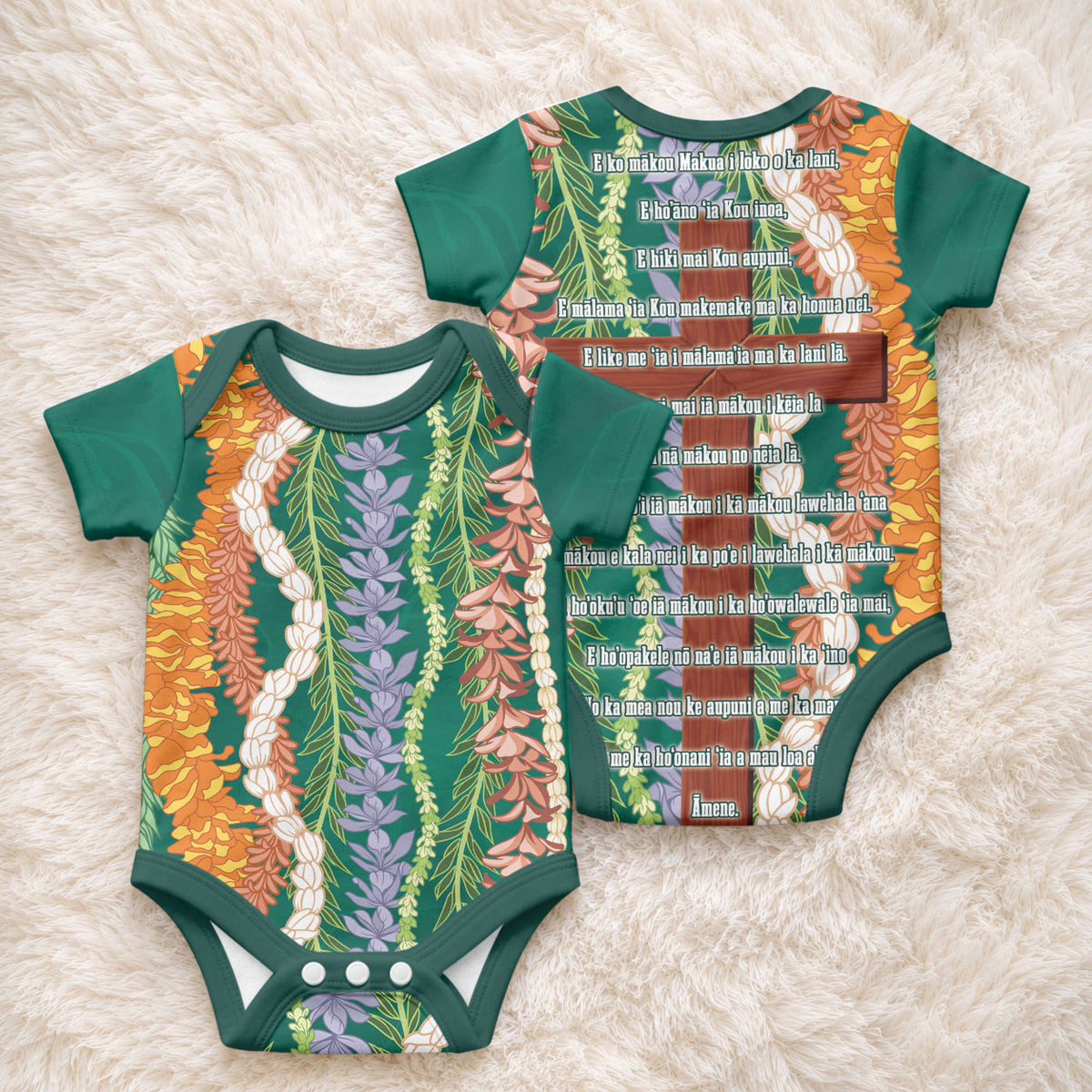 Mahalo Hawaii - ⁠Ka Pule a ka Haku Baby Onesie Mixed Lei