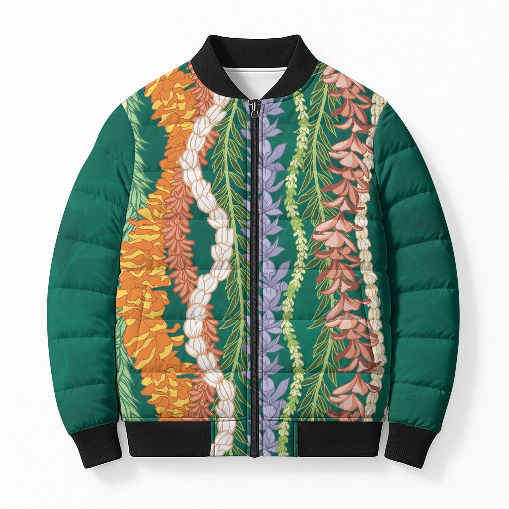 Mahalo Hawaii - ⁠Ka Pule a ka Haku Bomber Puffer Jacket Mixed Lei