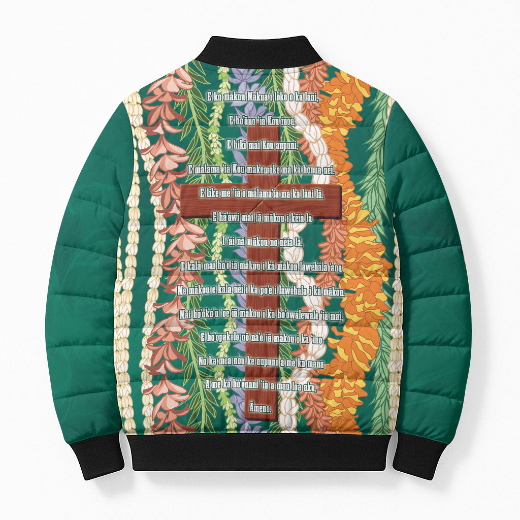 Mahalo Hawaii - ⁠Ka Pule a ka Haku Bomber Puffer Jacket Mixed Lei