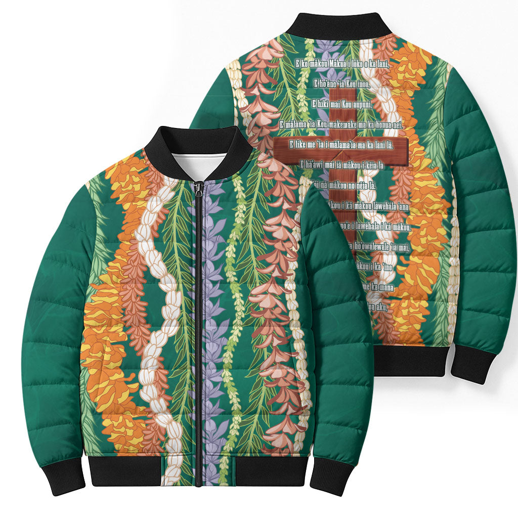 Mahalo Hawaii - ⁠Ka Pule a ka Haku Bomber Puffer Jacket Mixed Lei