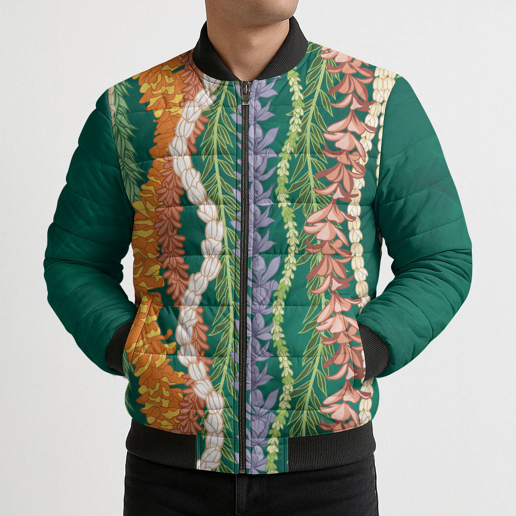 Mahalo Hawaii - ⁠Ka Pule a ka Haku Bomber Puffer Jacket Mixed Lei