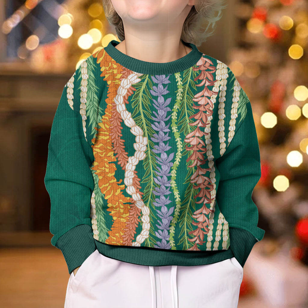 Mahalo Hawaii - ⁠Ka Pule a ka Haku Kid Ugly Christmas Sweater Mixed Lei