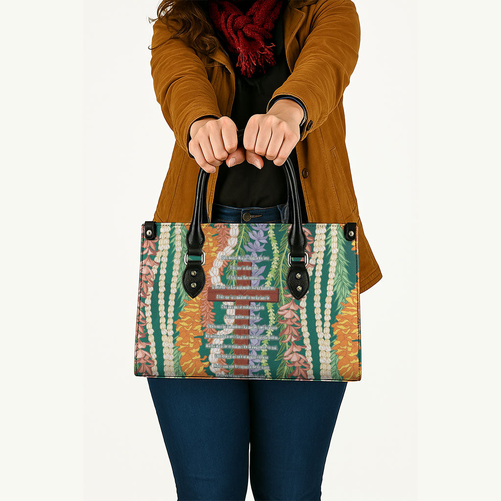 Mahalo Hawaii - ⁠Ka Pule a ka Haku Leather Bag Mixed Lei