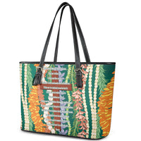Mahalo Hawaii - ⁠Ka Pule a ka Haku Leather Tote Bag Mixed Lei