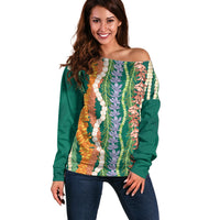 Mahalo Hawaii - ⁠Ka Pule a ka Haku Off Shoulder Sweater Mixed Lei