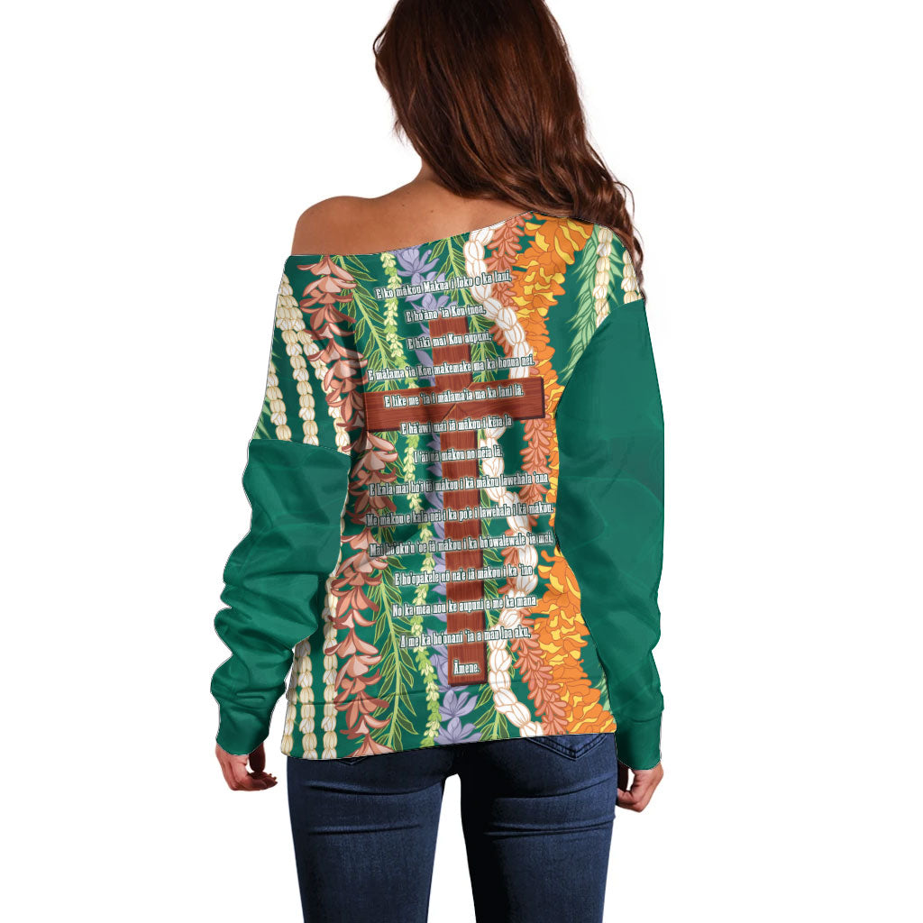 Mahalo Hawaii - ⁠Ka Pule a ka Haku Off Shoulder Sweater Mixed Lei