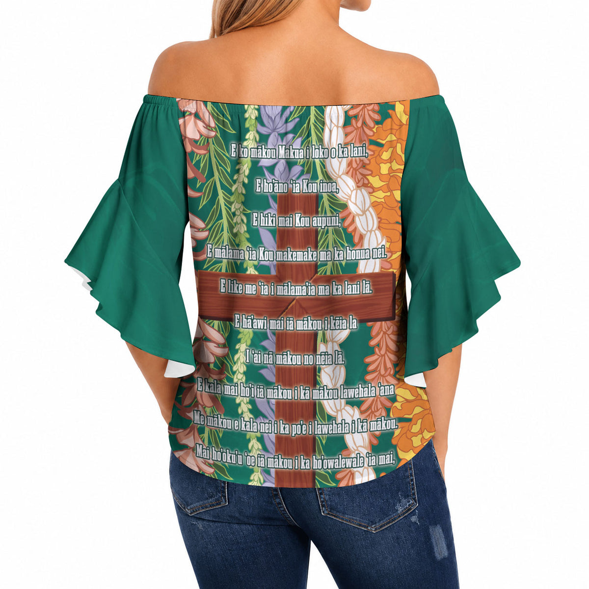 Mahalo Hawaii - ⁠Ka Pule a ka Haku Off Shoulder Wrap Waist Top Mixed Lei