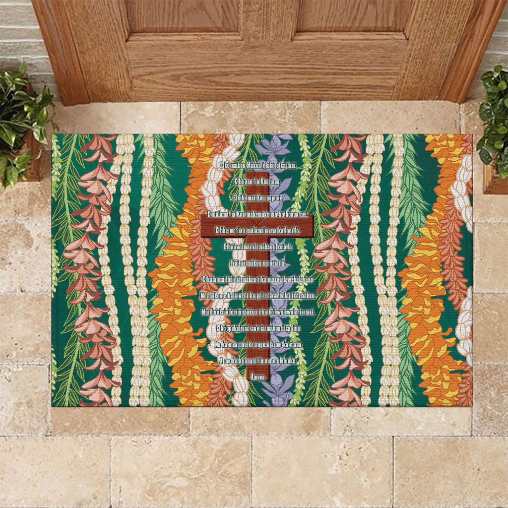 Mahalo Hawaii - ⁠Ka Pule a ka Haku Rubber Doormat Mixed Lei