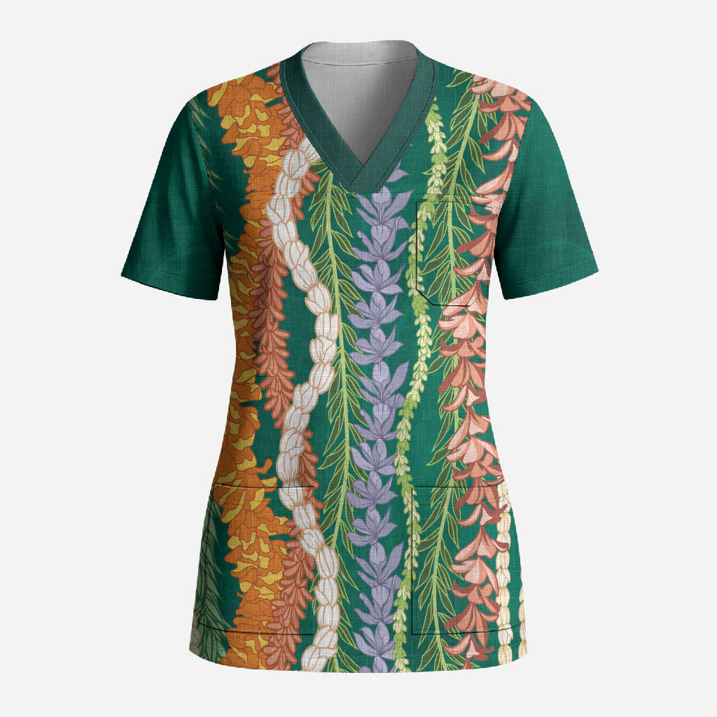 Mahalo Hawaii - ⁠Ka Pule a ka Haku Scrub Top Mixed Lei