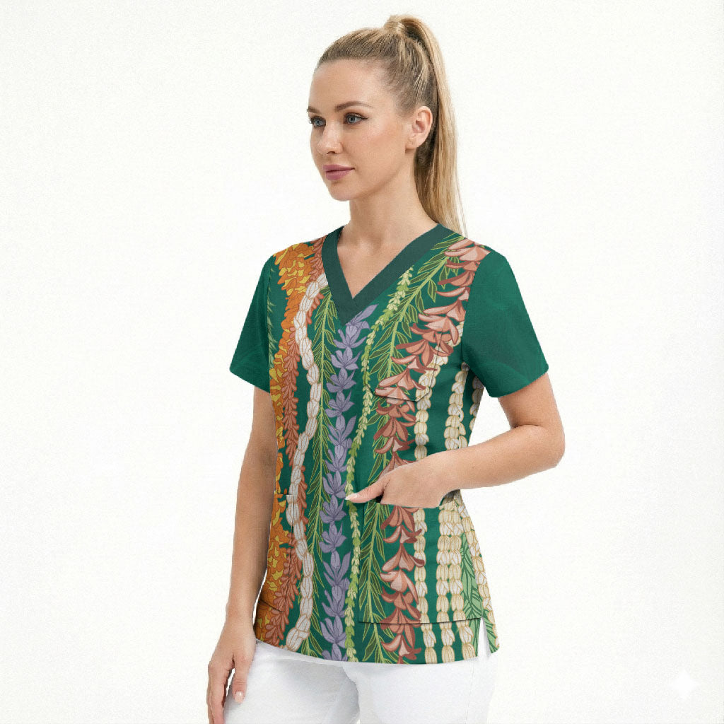 Mahalo Hawaii - ⁠Ka Pule a ka Haku Scrub Top Mixed Lei