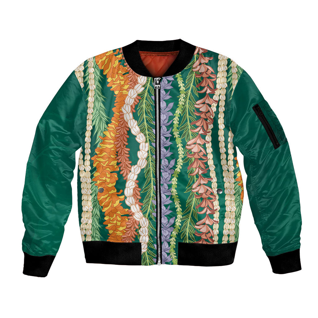 Mahalo Hawaii - ⁠Ka Pule a ka Haku Sleeve Zip Bomber Jacket Mixed Lei
