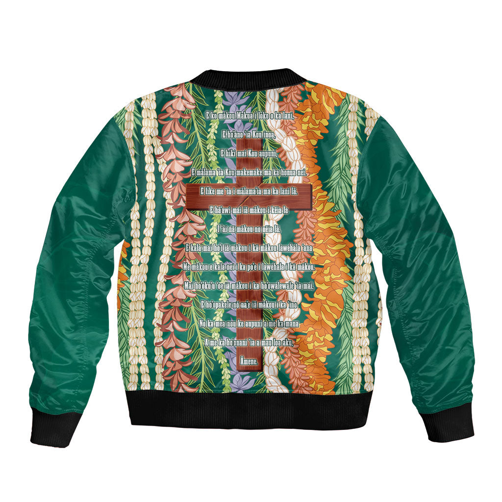 Mahalo Hawaii - ⁠Ka Pule a ka Haku Sleeve Zip Bomber Jacket Mixed Lei