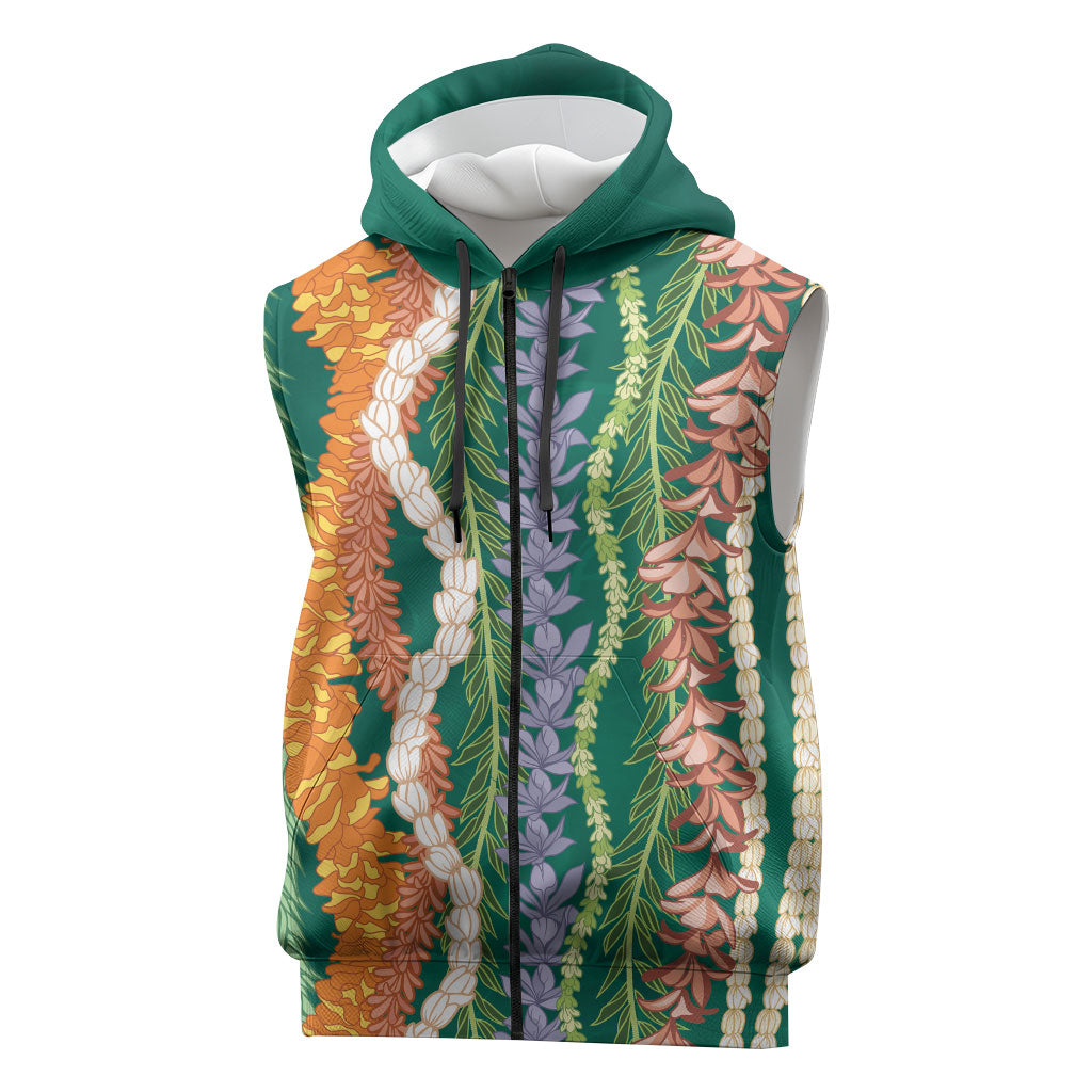 Mahalo Hawaii - Ka Pule a ka Haku Sleeveless Zip Hoodie Mixed Lei LT7 Sage Green - Polynesian Pride
