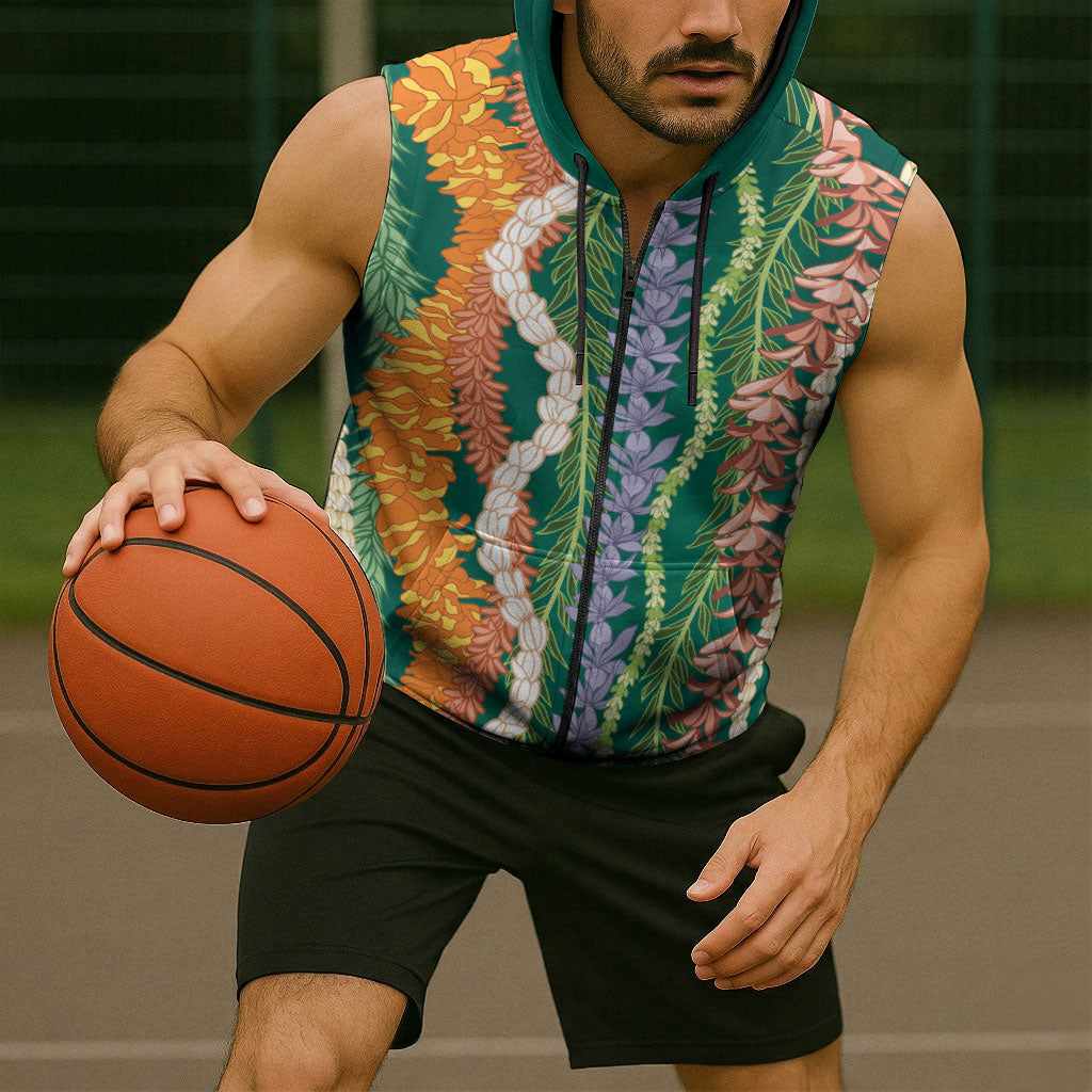 Mahalo Hawaii - ⁠Ka Pule a ka Haku Sleeveless Zip Hoodie Mixed Lei