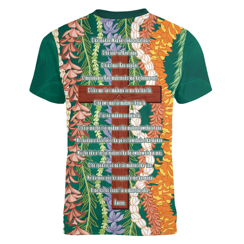 Mahalo Hawaii - ⁠Ka Pule a ka Haku Women V-Neck T-Shirt Mixed Lei
