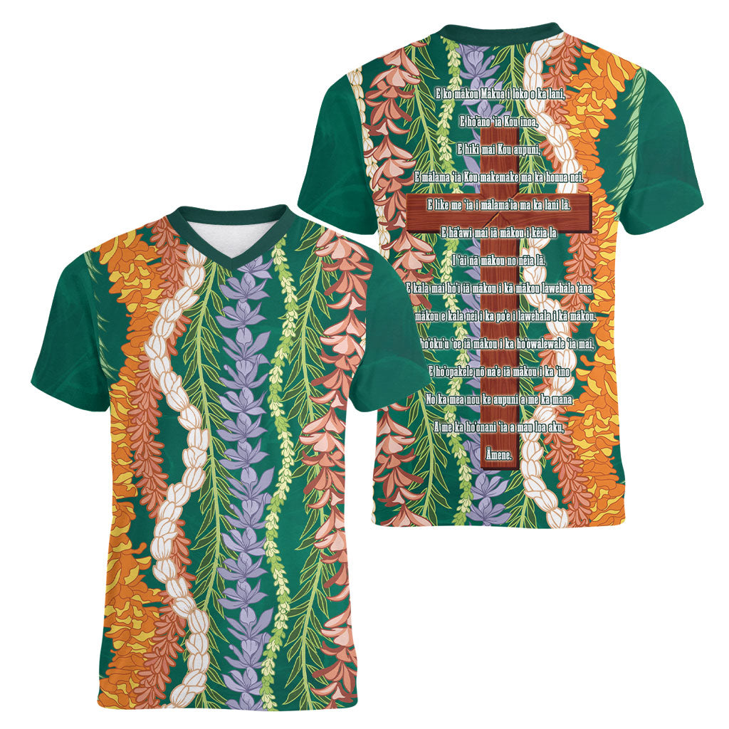 Mahalo Hawaii - ⁠Ka Pule a ka Haku Women V-Neck T-Shirt Mixed Lei