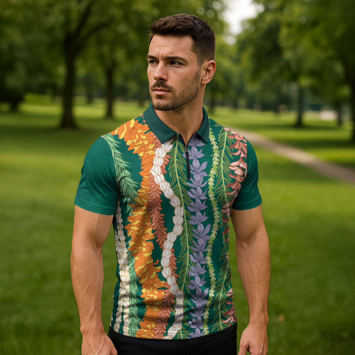 Mahalo Hawaii - ⁠Ka Pule a ka Haku Zipper Polo Shirt Mixed Lei