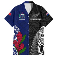 Personalised New Zealand Vs Samoa Rugby Family Matching Off Shoulder Maxi Dress and Hawaiian Shirt Go Champions LT7 Dad's Shirt - Short Sleeve Black Blue - Polynesian Pride