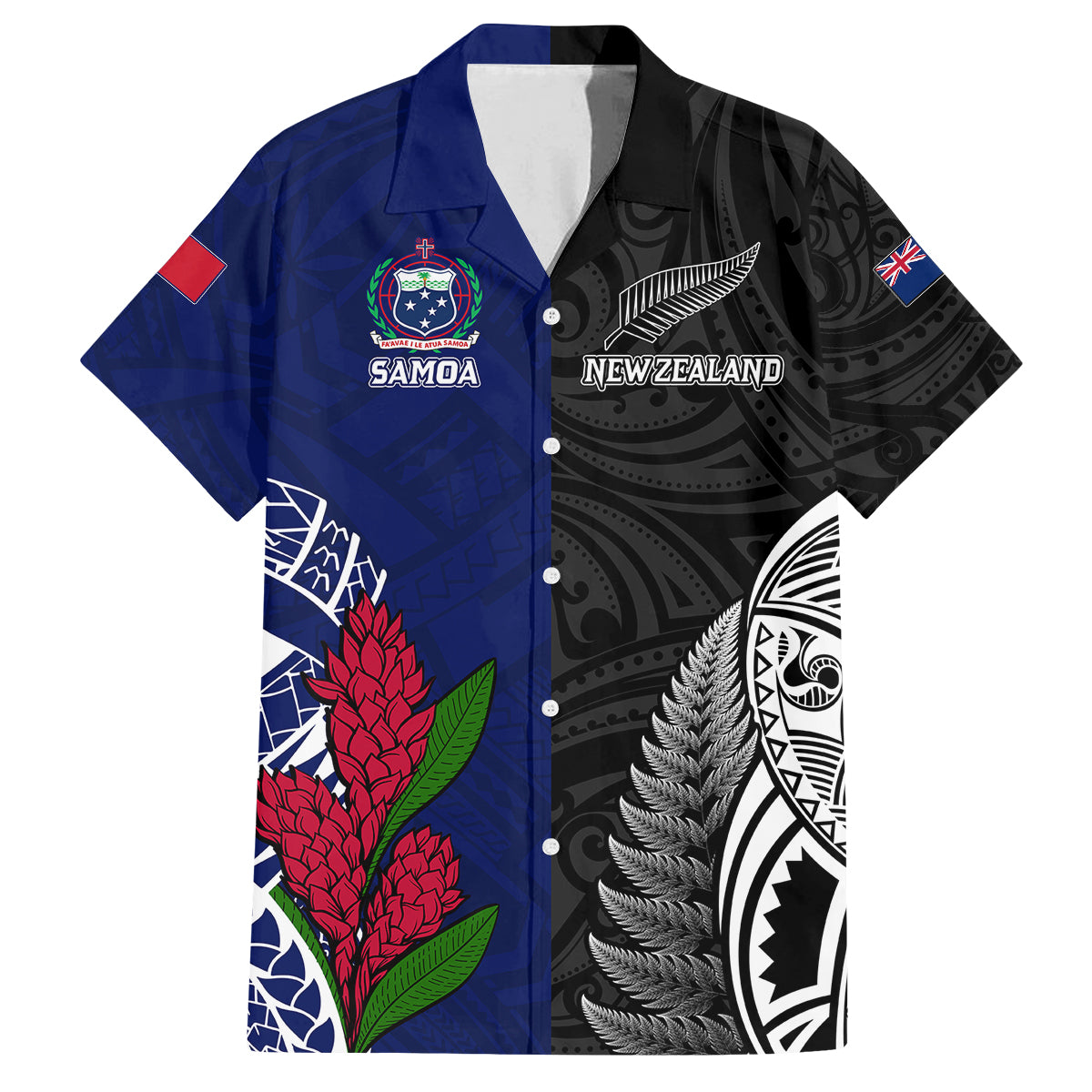 Personalised New Zealand Vs Samoa Rugby Family Matching Puletasi Dress and Hawaiian Shirt Go Champions LT7 Dad's Shirt - Short Sleeve Black Blue - Polynesian Pride