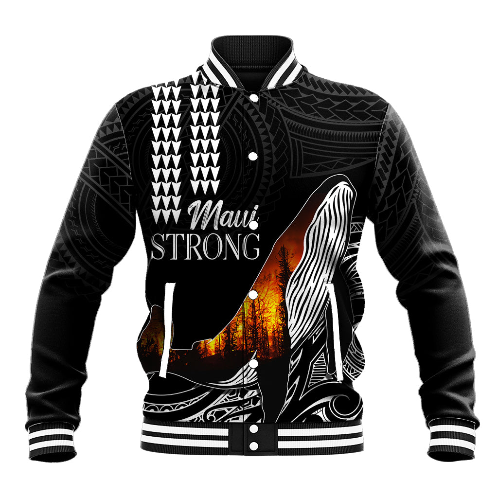 Hawaii Humpback Whale Baseball Jacket Be Strong - Pray For Maui LT7 Unisex Black - Polynesian Pride