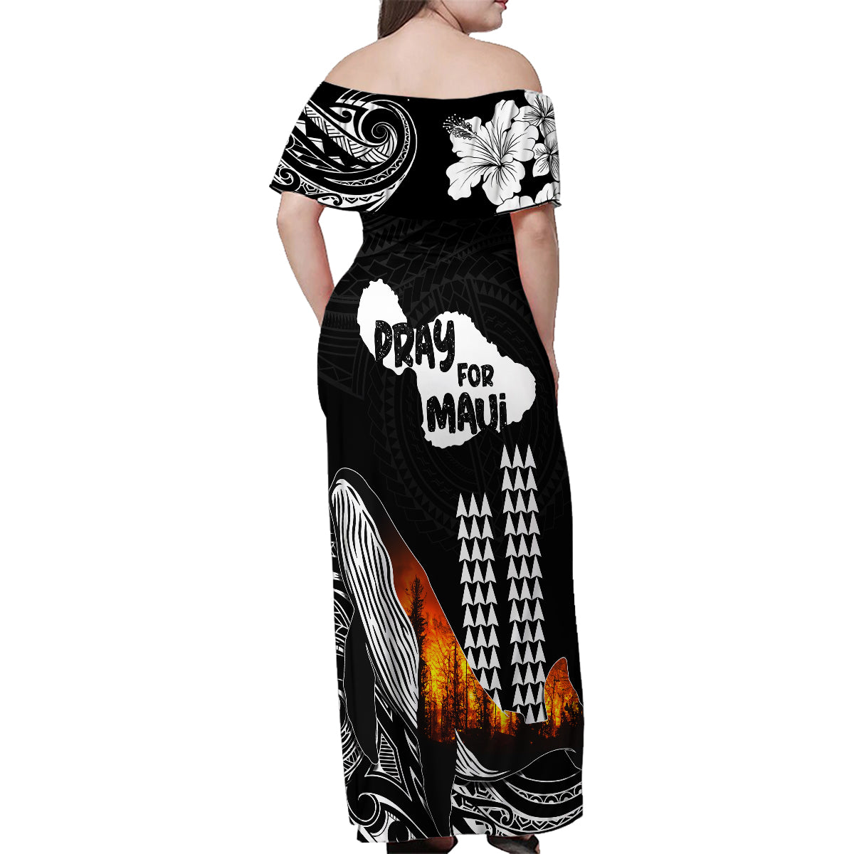 Hawaii Humpback Whale Family Matching Off Shoulder Maxi Dress and Hawaiian Shirt Be Strong - Pray For Maui LT7 - Polynesian Pride