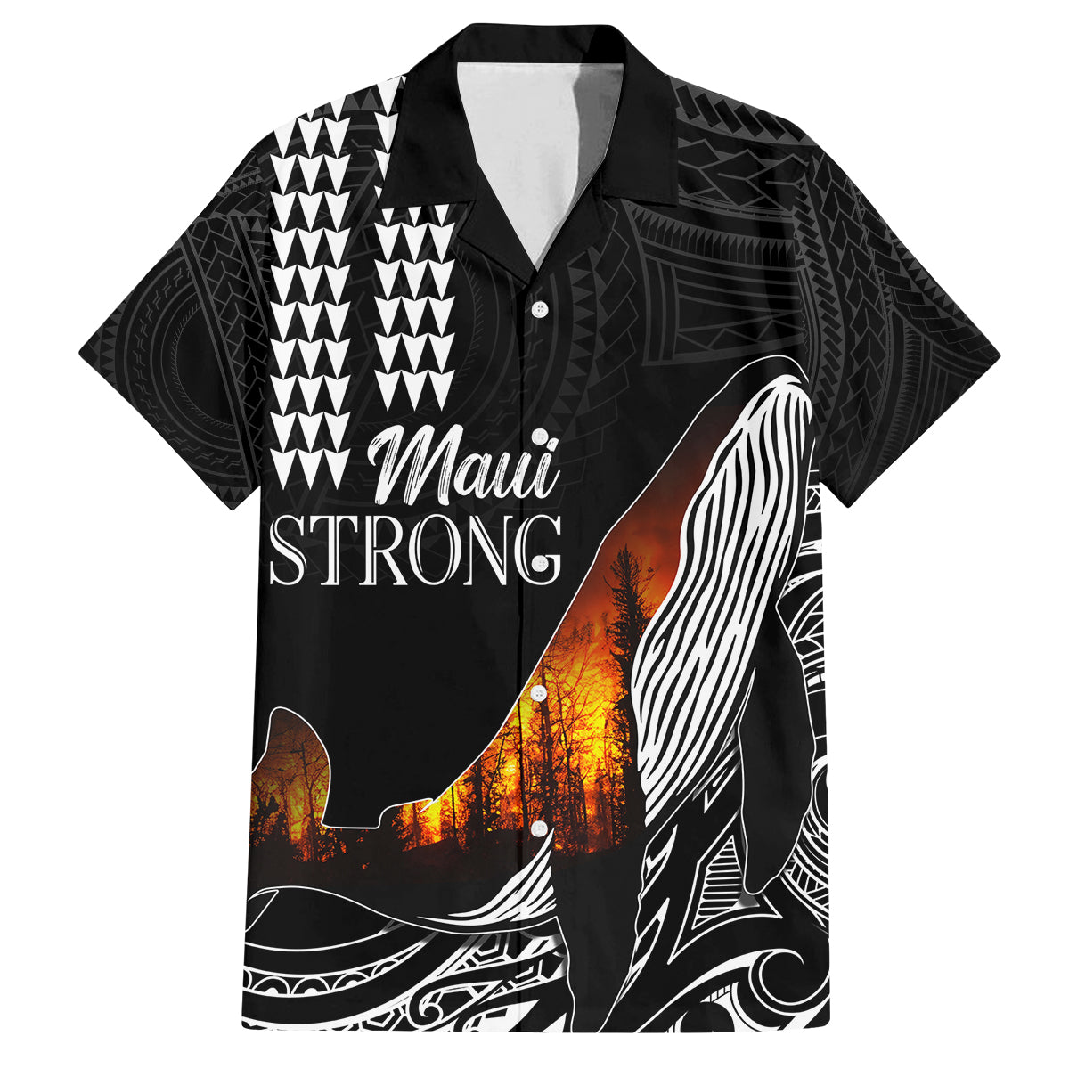 Hawaii Humpback Whale Kid Hawaiian Shirt Be Strong - Pray For Maui LT7 Kid Black - Polynesian Pride
