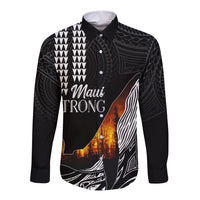 Hawaii Humpback Whale Long Sleeve Button Shirt Be Strong - Pray For Maui LT7 Unisex Black - Polynesian Pride