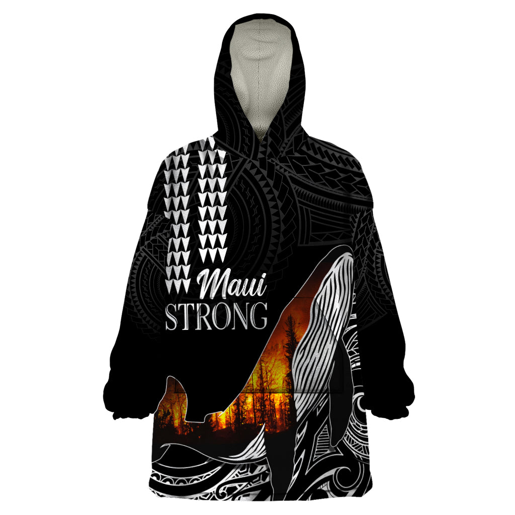 Hawaii Humpback Whale Wearable Blanket Hoodie Be Strong - Pray For Maui LT7 One Size Black - Polynesian Pride