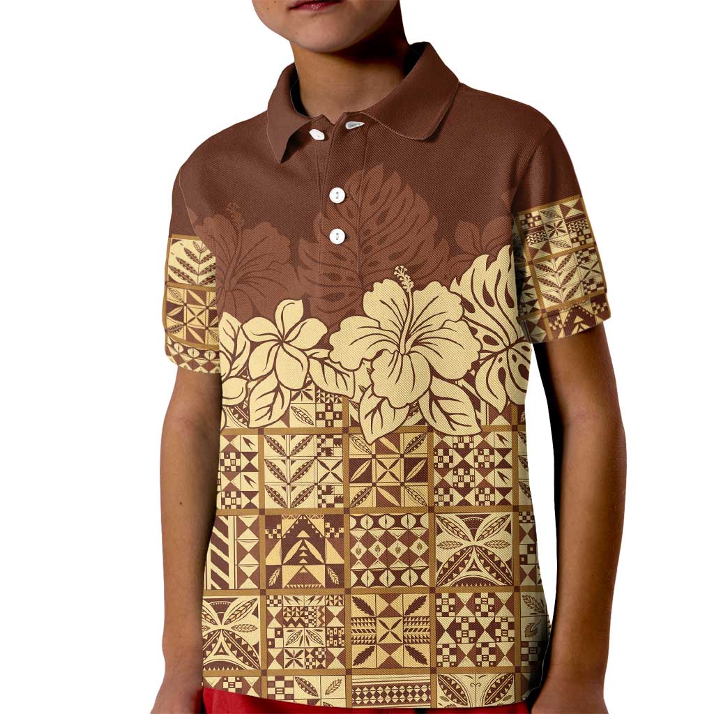 Niue Hiapo Motif Kid Polo Shirt Tapa Classic LT7 Kid Beige - Polynesian Pride
