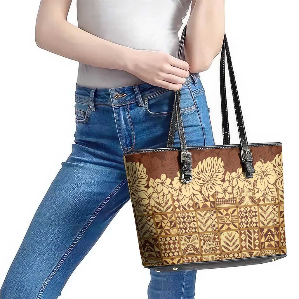 Niue Hiapo Motif Leather Tote Bag Tapa Classic