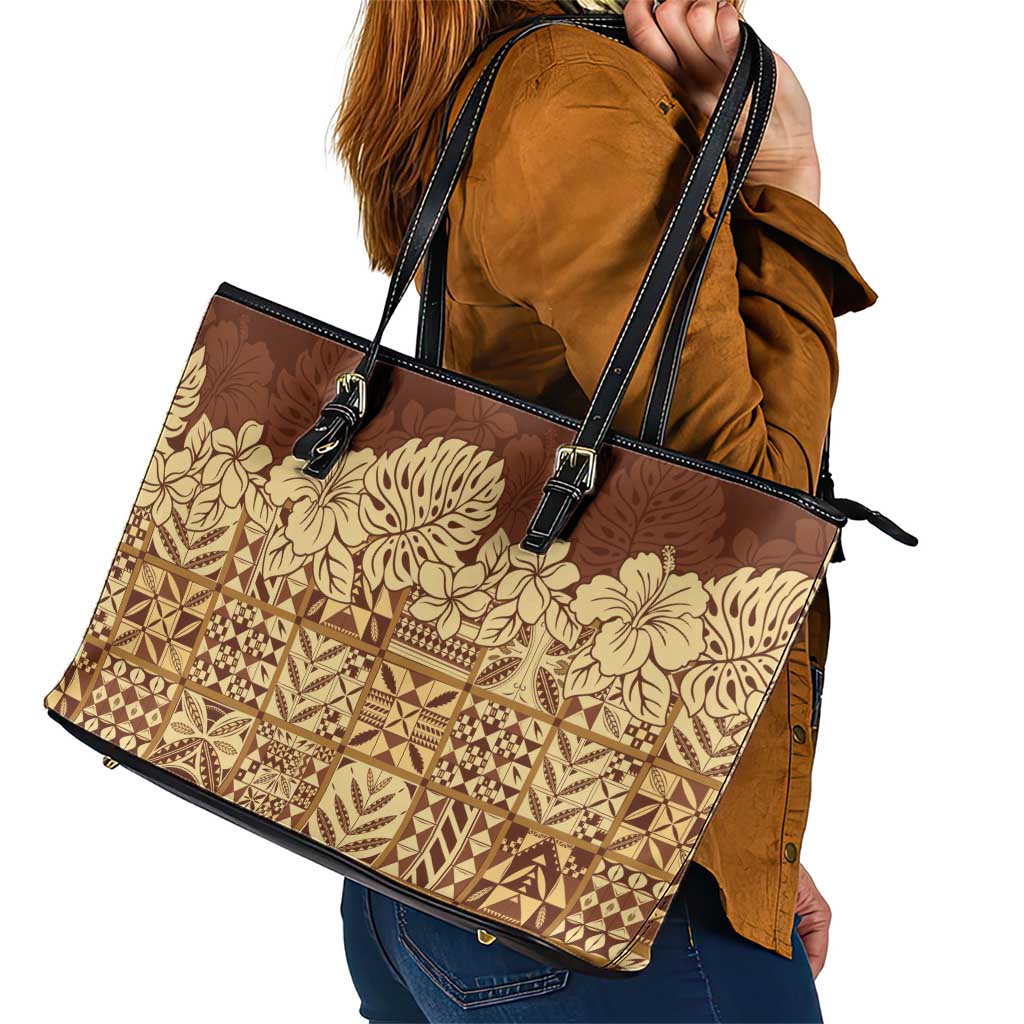 Niue Hiapo Motif Leather Tote Bag Tapa Classic