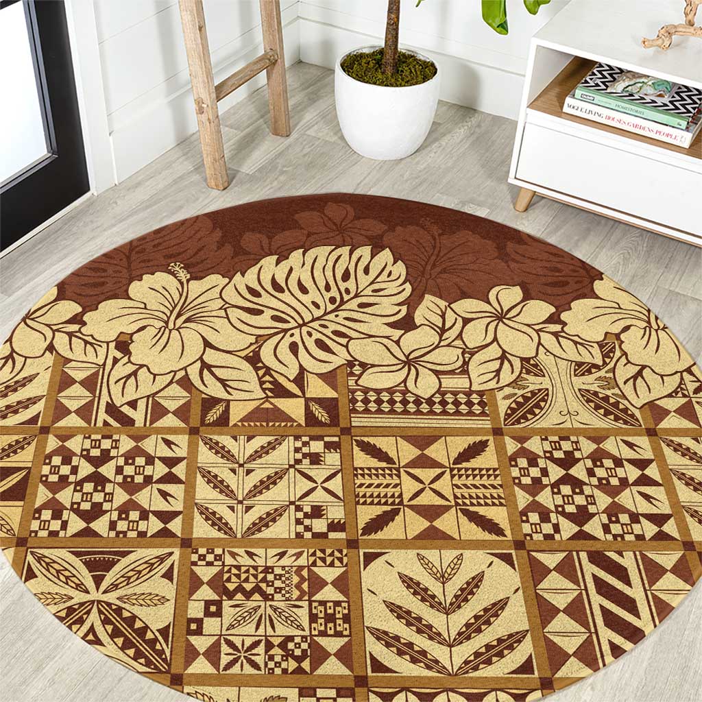 Niue Hiapo Motif Round Carpet Tapa Classic LT7 Beige - Polynesian Pride