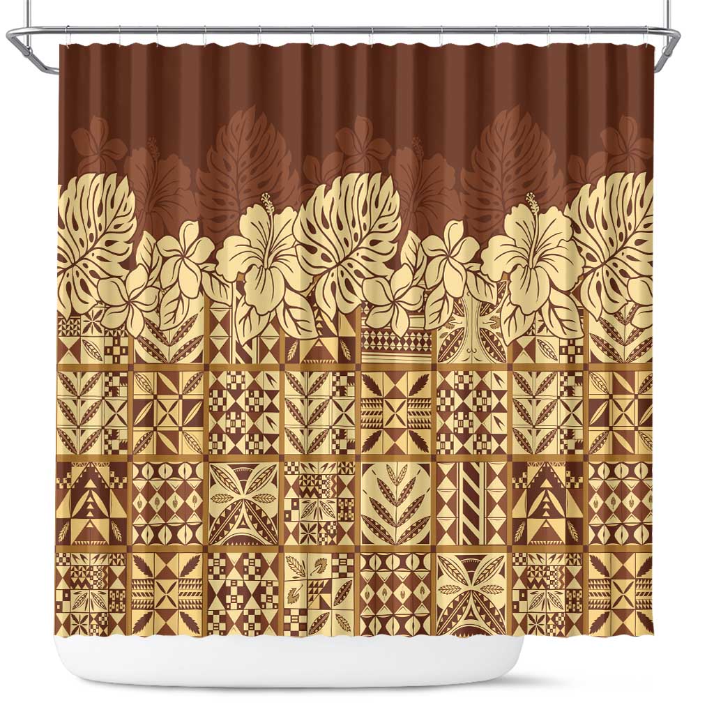 Niue Hiapo Motif Shower Curtain Tapa Classic LT7 Beige - Polynesian Pride