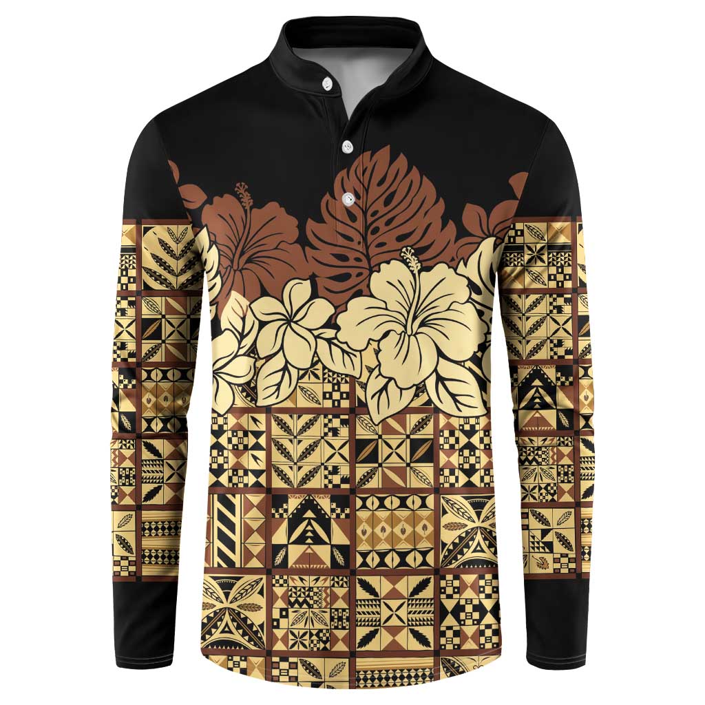Niue Hiapo Motif Button Sweatshirt Tapa Classic - Black Ver LT7 Black - Polynesian Pride