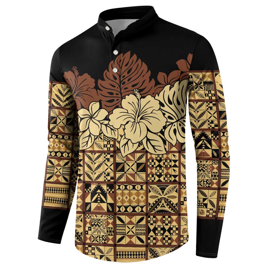 Niue Hiapo Motif Button Sweatshirt Tapa Classic - Black Ver