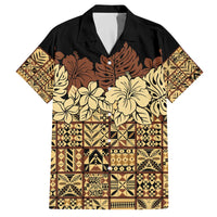 Niue Hiapo Motif Family Matching Off The Shoulder Long Sleeve Dress and Hawaiian Shirt Tapa Classic - Black Ver