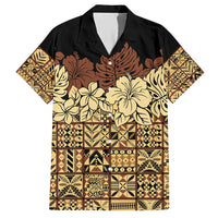 Niue Hiapo Motif Family Matching Short Sleeve Bodycon Dress and Hawaiian Shirt Tapa Classic - Black Ver