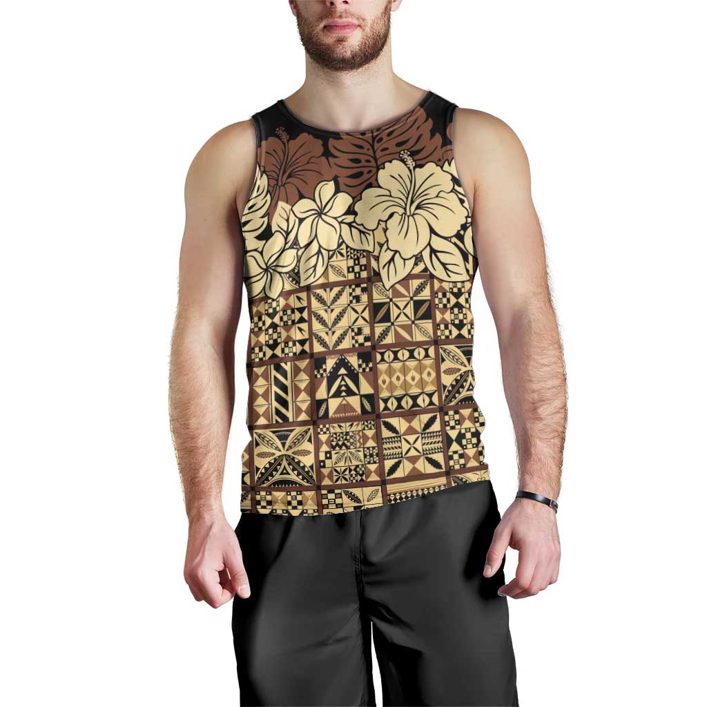 Niue Hiapo Motif Men Tank Top Tapa Classic - Black Ver