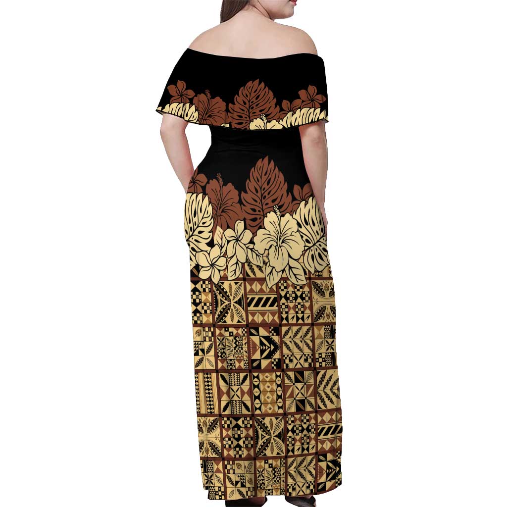 Niue Hiapo Motif Off Shoulder Maxi Dress Tapa Classic - Black Ver