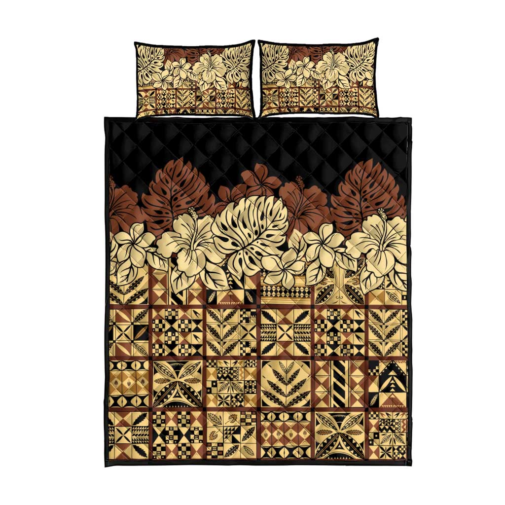 Niue Hiapo Motif Quilt Bed Set Tapa Classic - Black Ver