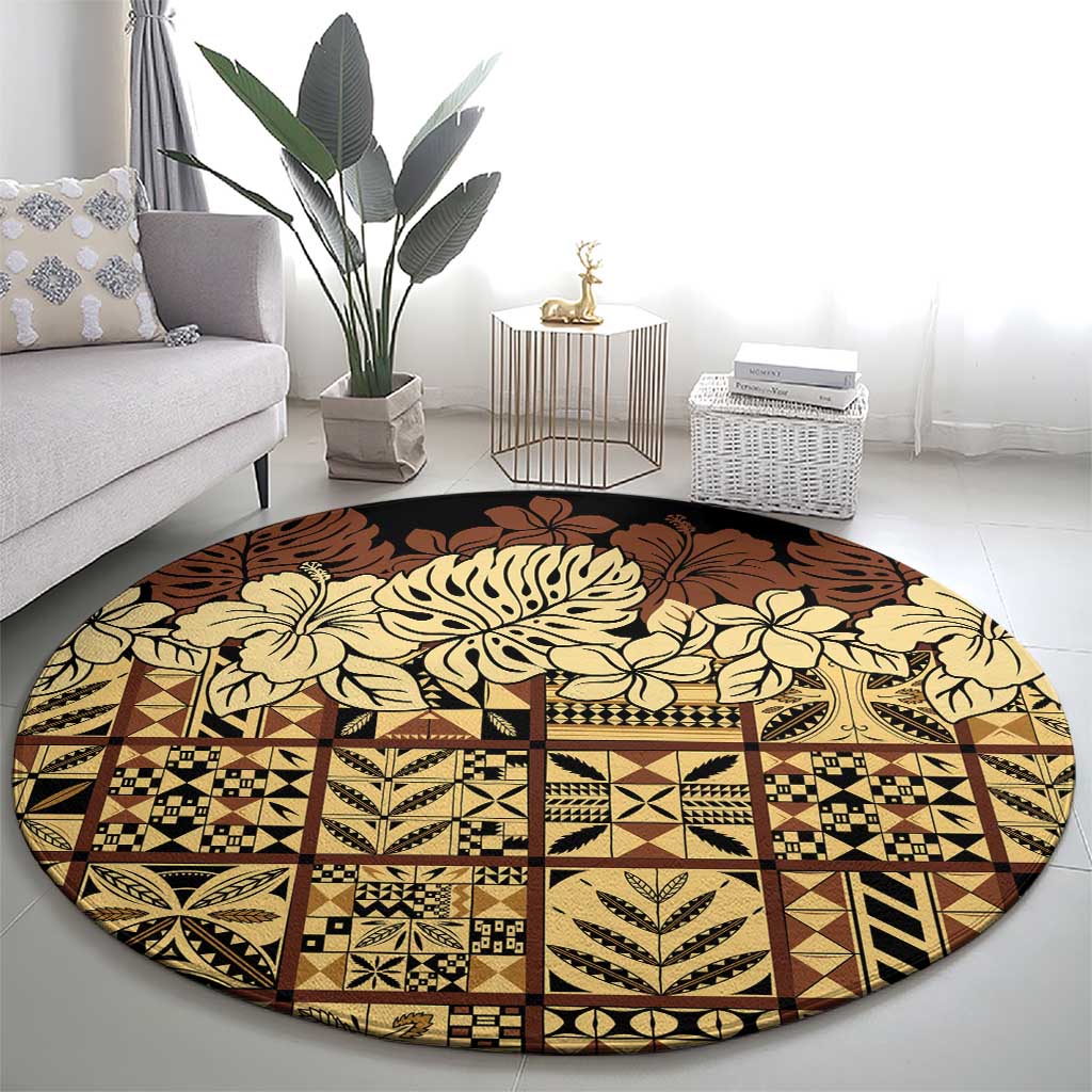 Niue Hiapo Motif Round Carpet Tapa Classic - Black Ver