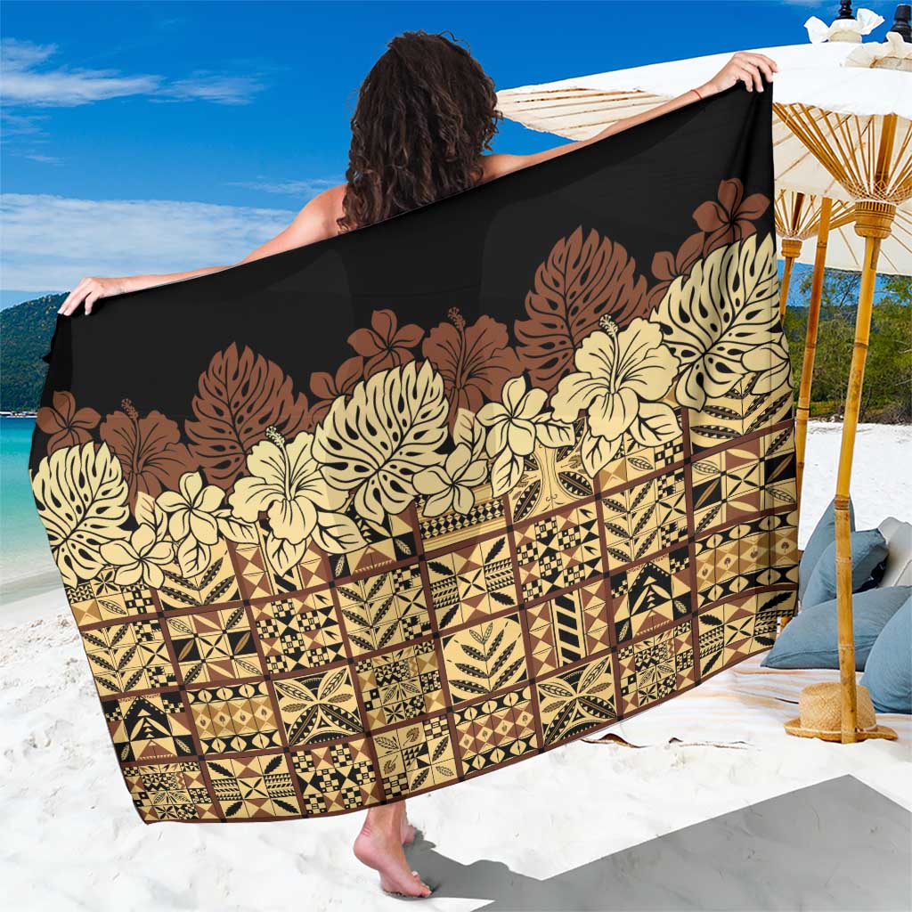 Niue Hiapo Motif Sarong Tapa Classic - Black Ver LT7 One Size 44 x 66 inches Black - Polynesian Pride