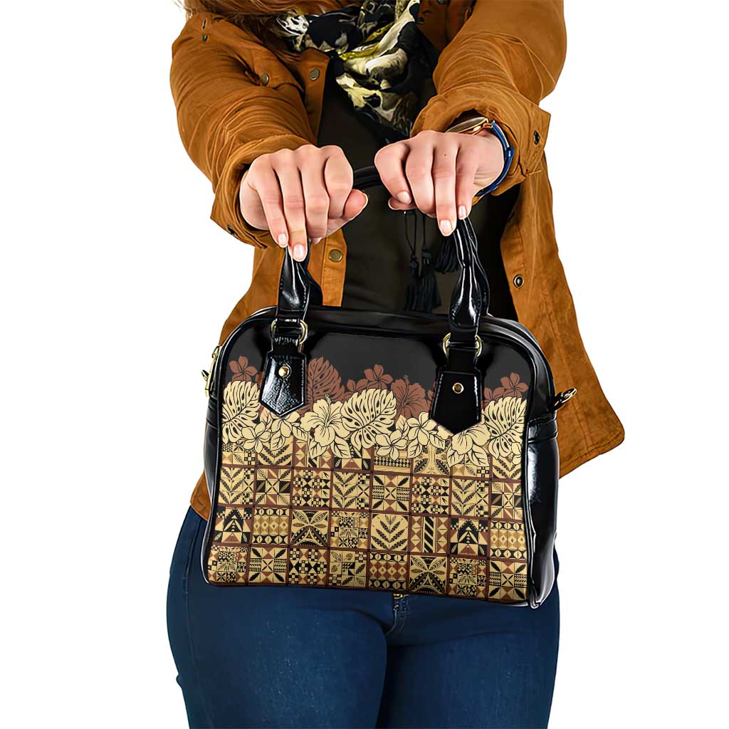 Niue Hiapo Motif Shoulder Handbag Tapa Classic - Black Ver LT7 One Size Black - Polynesian Pride